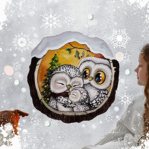 ilka parey wandtattoo-welt Fensterbild Weihnachtsdeko Weihnachten Eule Eulen Eulenfamilie im Baum wiederverwendbar Winter Fensterdeko Fensterbilder Kinder Zimmer bf164