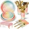 Nkaiso 141pcs Pastel Arc en Ciel Party Vaisselle,Kit Vaisselles Anniversaire Assiette Dîner Papier Tasse Serviette Réutilisable couverts, Enfants Party Fête Mariages Noël, 20 invités