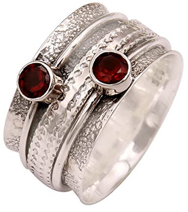 Goyal Jewels Granat Edelstein Silber Ring Massiv 925 Sterling Silber Spinner Meditation Ring Alle Größen Männer Frauen Ring Geschenkartikel Aussage Handgemachter Schmuck GESR149 (67 (21.3))