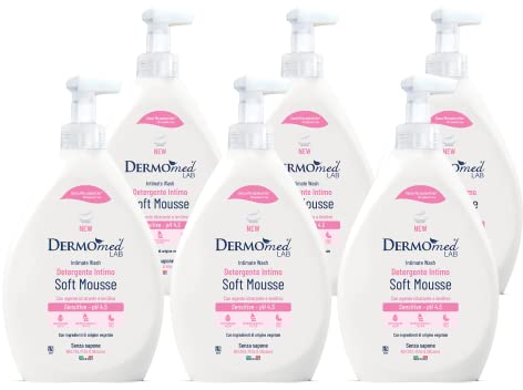 Dermomed, Detergente Intimo Soft Mousse Sensitive, con Agente Idratante e Lenitivo, per l'Igiene Intima Esterna, Deterge Delicatamente anche le Pelli Più Sensibili, pH 4.5, 12 Dispenser da 600 ml