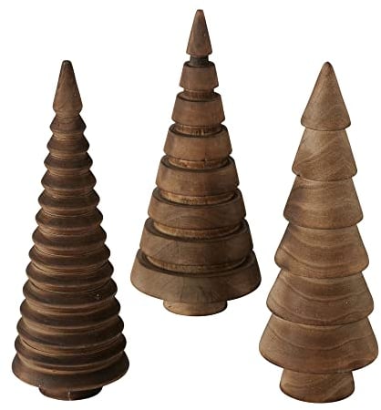 BOLTZE 3tlg. Holzbaum Pinewood braun aus Kiefernholz Dekotanne Tannenbaum (3 Motive)