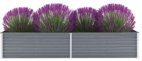 Yumeng Garten-Hochbeet, Palettenrahmen, Hochteich, Gemüsebeet, Kräuterregal Balkon, Blumenbeet, Kräuterspirale, Tomatenbeet, Pflanzhochbeet, Verzinkter Stahl 240x80x45 cm Grau
