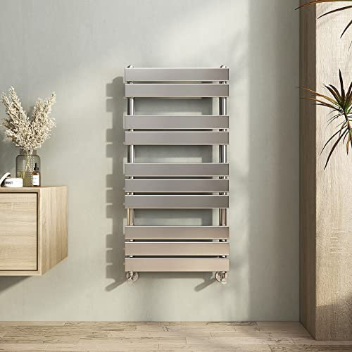Heilmetz Heated Towel Rail for Bathroom, Chrome Towel Rail Radiator 1000 x 500mm Flat Panel Bathroom Ladder Towel Radiators Towel Warmer Modern Central Heating Radiators