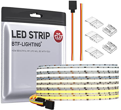 BTF-LIGHTING FCOB COB FOB Flexibler High Density CCT LED Streifen 5M 640LEDs/m Abstimmbar 3000K-6000K CRI>90 Dimmbares verformbares LED-Lichtband für Schlafzimmerküche Innendekoration DC12V 14W/M