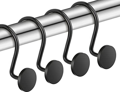 CHICTIE Black Shower Curtain Hooks, 12 Pieces, Metal, Shower Curtain Rings, Modern Decorative Design