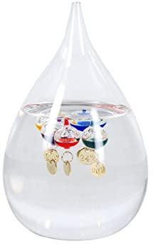ROCKING GIFTS Galileo Thermometer Großer Glastropfen 16 cm, für drinnen oder draußen, analog, schwimmende farbige Kugeln