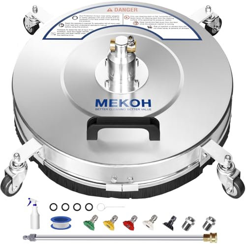 MEKOH Pressure Washer Surface Cleaner 18-Inch, Power Washer Accessories 4000 PSI, Power Hose Patio Cleaner Attachment with 1/4 Inch Quick Connect, 4 GPM for Sidewalks