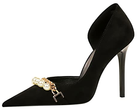 Klassische Kunstwildleder Damen Pumps Stiletto Slip on High Heels Pointed Toe Side Hollow Damen Clubwear Party Schuhe