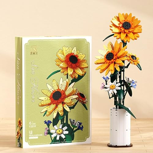 Blumenstrauß Bausteine Set, 821 Stück Blumen Sammlung Sonnenblumen-Set Bausteine Blume Ziegel Spielzeug Künstliche Blumen für Zuhause Zimmer Dekoration Wohnaccessoires, Botanische Sammlung