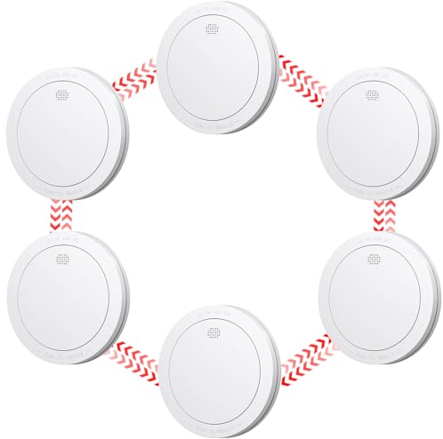 CPVAN Détecteur de Fumée Interconnecté (Pré-connecté), 10 Ans de Batterie, Détecteurs de Fumée, Alarme Incendie Detecteur Fumee, EN14604 & CE Certifié, 6 Pièces