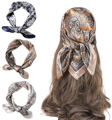 Jinsion 3 Stück Bandana Kopftuch Satin Tuch-70x70cm Piraten Kopftuch Damen,Seidentuch Bandanas Set,Quadratisch Große Halstücher Damen,Kopftücher Seidenschal,Seidig Seidentuch Haare Haarschmuck