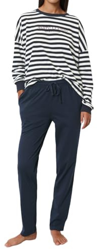 Marc O'Polo Damen Mix&Match Long Pyjama Set, Navy/White, L EU