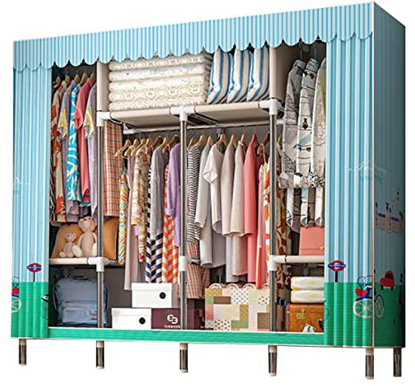 EsEntL Kleiderschrank aus Leinen, mit Fächern und Kleiderstange, Stoff-Kleiderschrank, Aufbewahrungsorganisator, Schrank für Ankleidezimmer, Schlafzimmer, C-166 x 45 x 172 cm