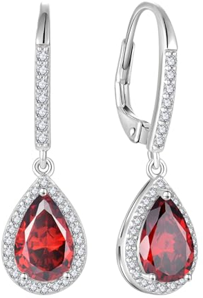 FJ Tropfen Hängend Ohrringe Damen 925 Sterling Silber Granat Ohrringe Januar Geburtsstein Schmuck Geschenke für Frauen Mutter Freundin Mama