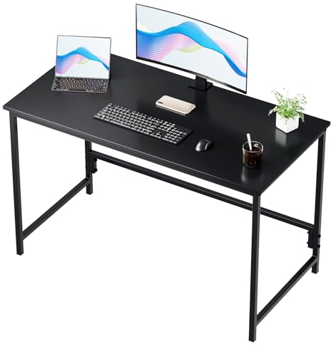 HLONONE Schreibtisch, Computertisch Kleiner Tisch, 115 x 55 x 74cm PC Tisch, Bürotisch für Büro, Arbeitszimmer, Schlafzimmer, Metallgestell, Moderner Einfacher, Kohlenstofffaser Oberfläche, Schwarz