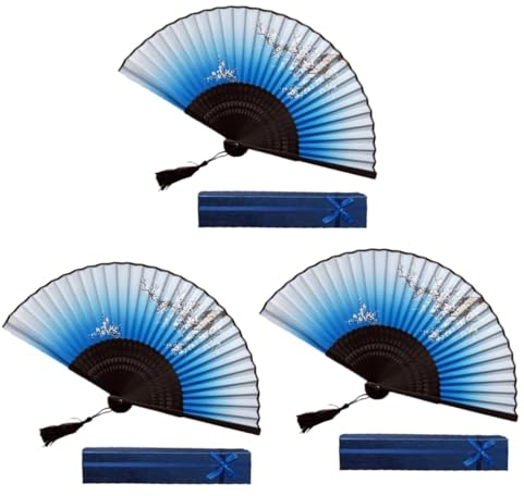 TOPBATHY 3-Teiliges Set khimar Hijab elegant präsentbox Blea Auftritt Present Box pflaumenentkerner Bamboo fächer japanischer zusammenklappbarer Lüfter Falten Bambus-Fan Hölzern