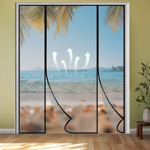 Moustiquaire Porte Fenetre Magnétique, Rideau Anti Mouche, Rideaux Aimantée Sans Percage, Moustiquaires Ementer Aimanté pour Porte Exterieur, Balcon, Camping car, Terrasse(Noir), 260×300cm
