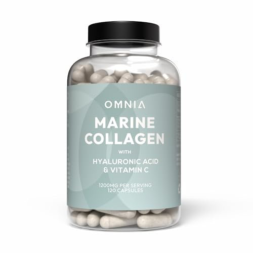 Omnia Marine Collagen Capsules 1200mg, Premium Skin, Hair & Nail Health Support for Women & Men, Enriched with Type I Collagen, Hyaluronic Acid & Vitamin C, High-Potency Formula, UK Made -120 Capsules