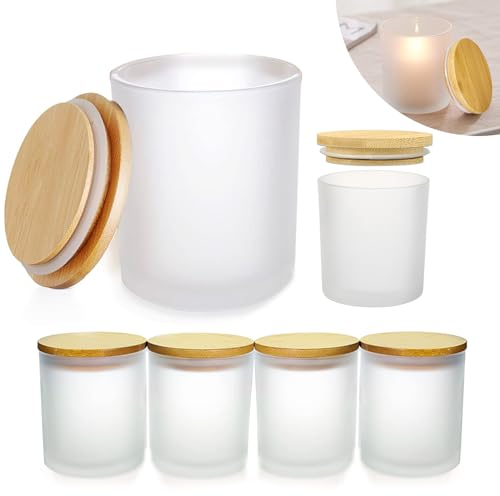 OXTXO Tarros de velas para hacer velas, tarros de vidrio de 7 onzas con tapas de bambú, recipientes de almacenamiento vacíos para hacer velas de bricolaje, paquete a granel de 6 (blanco)