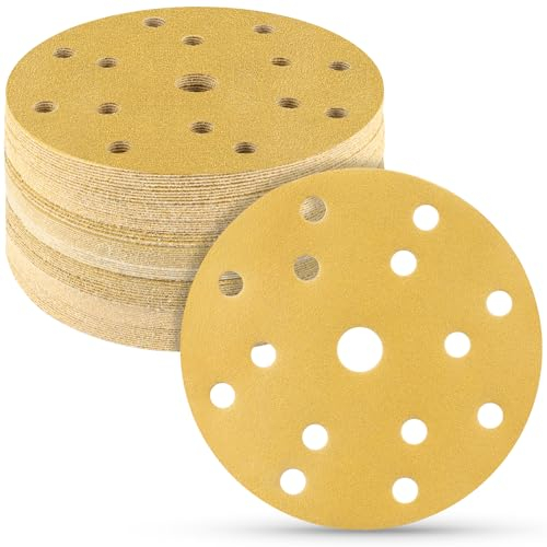STEBRUAM 50pcs 150mm Sanding Discs,120 Grit 6 inch 15 Holes Hook and Loop Sanding Pads for Random Orbital Sander Pads and All Oscillating Tools