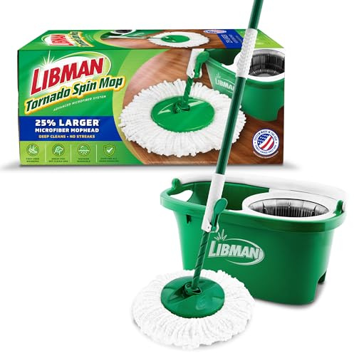 Libman Tornado Schleudermopp-System | Wischmopp und Eimer mit Auswringer-Set | Spin Mop | Bodenwischer | Libman Mop | Mops für Bodenreinigung | Hartholzbodenwischer | 1 Wischkopf im Lieferumfang