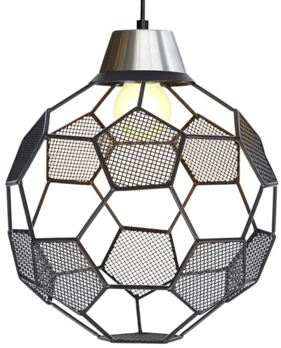 Artibetter Football Lampshade Hollow Out Metal Lamp Cover Soccer Shape Pendant Lamp Cover for Ceiling Lights Hanging Boys Bedroom Home Hotel and Restaurant Decor 5.71 in