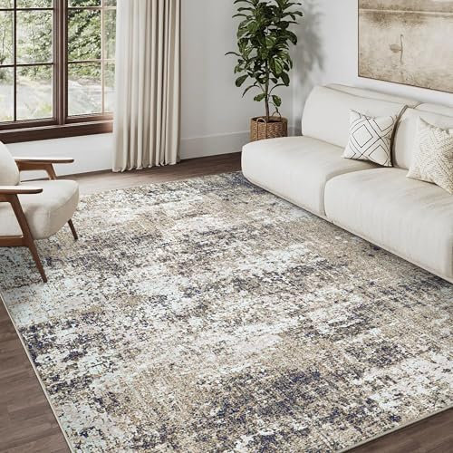HUGEAR Moderno Astratto Tortora Tappeto 150 x 210 cm Lavabile in lavatrice Soggiorno Area Tappeto Cucina Marrone Interno Accento Tappeto Basso Pila Tappeto Distressed Cucciolata Tappeto Camera da