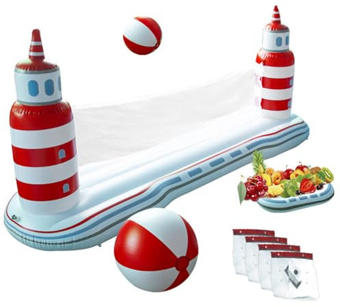 Poolvolleyball -Set für Inground Pools Pool Volleyball -Set umfasst 57,1 x 118,1 Zoll aufblasbares Poolvolleyball -Netz, Poolvolleyball und Tablett, Sommerpool -Spiele für Kinder und Erwach