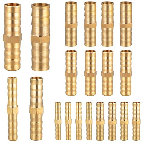 Aweisile Empalmes de Tubo de Latón 20 Piezas Conector de Manguera Recto Conectores de Manguera Conector Manguera Jardin 6 mm/8 mm/10 mm/12 mm para de Aire de Agua de Combustible Línea de Aceite