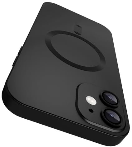 VCGFJD Magnetic for iPhone 12 Case with Camera Lens Protector [Compatible with Magnetic], Matte Metallic Lustre Slim Soft TPU Bumper Shockproof Phone Case for iPhone 12 6.1 - Black