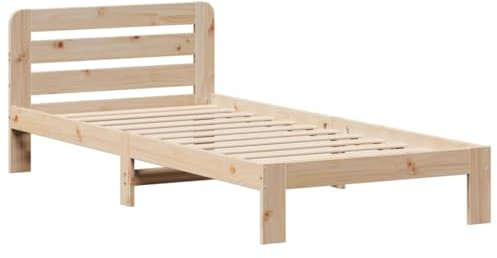 vidaXL Massivholzbett, Holzbett ohne Matratze, Bettgestell mit Kopfteil Lattenrost, Bett Einzelbett für Schlafzimmer, 100x200cm Kiefernholz