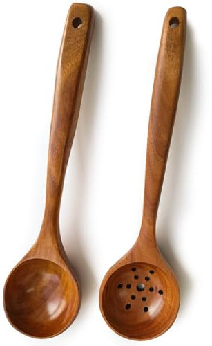 Zenxylo Large Wooden Spoons for Cooking, 2-Piece Wooden Kitchen Utensils for Cooking, Heavy-Duty & Heat Resistant, 13.8''L x 3.7''W
