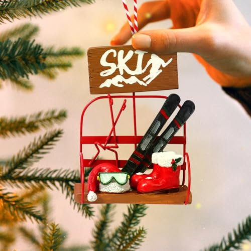 Skifahren Weihnachtsbaumschmuck Weihnachtsanhänger Ornament Ski Santaschuhe Schier Skistöcke Resin Weihnachtsbaum Deko Anhänger Skiliebhaber Familie Skifahrer