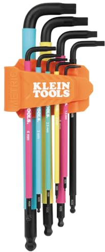 KLEIN TOOLS BLS9M - Juego de 9 llaves hexagonales con extremo de bola métrico, codificado por colores, estilo L, extralargo, tratado térmicamente, 1,5 a 10 mm