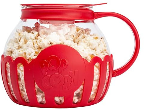 Máquina para hacer palomitas de maíz para microondas, rápida y fácil, con vidrio seguro para la temperatura, tapa 3 en 1 que mide granos y derrite mantequilla, fabricado sin BPA, apto para