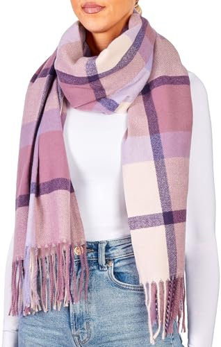 BRUBAKER Cashmirillo Schal für Damen und Herren - Lila und Rosa Kariert - 70 x 200 cm - Warm und Kuschelig - Winterschal für Herbst und Winter - Herbstschal mit weichem Kaschmir-Gefühl