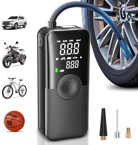 Compressore Aria Portatile,150PSI Doppio Schermo Compressore Portatile,Gonfiatore Pneumatici Elettrico Portatile con Manometro,Pompa Elettrica è Adatto per Auto, Moto, Biciclette.