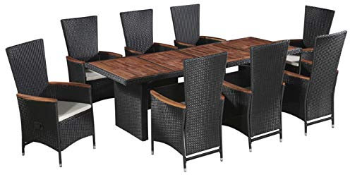 Iiaky 9-TLG. Garten-Essgruppe mit Auflagen GartenmöBel Set Gartensitzgruppe Garden Furniture Sets Garten Essgruppe Poly Rattan Schwarz