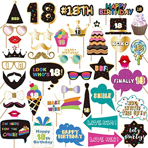 Szhuiher 18th Birthday Photo Booth Props and Signs - Party Decorations for Happy Celebrations