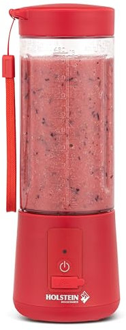 Holstein Housewares - USB Portable Blender, 16oz Personal Smoothie & Shake Maker with Rechargeable Battery, Type-C Fast Charging, Spill-Free Lid & Indicator Light - Red