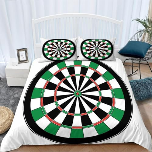 HATEGE 3D Darts Bettwäsche 135x200 Scheiben 3 Teilig Weiche Mikrofaser Bettwäsche Darts Bettbezug Set und 2 Kissenbezug 80x80 cm mit Reißverschluss M731