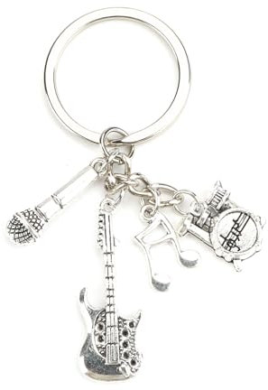 Schlüsselanhänger Gitarre aus Metall Musikinstrument Schlüsselanhänger Musik Anhänger Geschenk Dekoration Schlüsselanhänger Damen mit Gravur Glücksbringer Silber