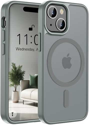 ORDA Magnetic Case for iPhone 15 Case Compatible with MagSafe,for iphone 15 phone case Translucent Matte Back Slim,Military Grade Drop Proof Hard Back Protective Cover 6.1-Deep Grey