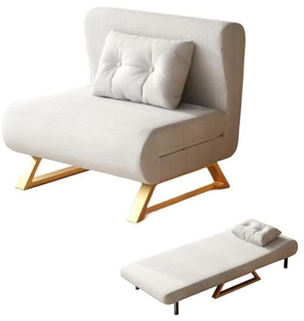 EUNEWR Schlafsofa, Schlafsessel mit Bettfunktion und Verstellbarer Rückenlehne, Klappbett, Sofabett für Wohnzimmer, Schlafzimmer, Hellbraun, bis 150 kg belastbar (cremefarben, L)