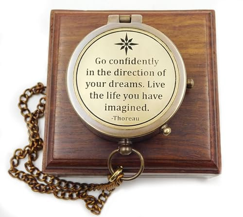 Bussola in ottone antico con incisione Go Confidently in The Direction of Your Dreams – Bussola regalo con scatola di legno – Motivazione & Laurea Regalo