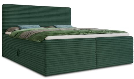 Sofnet Boxspringbett Mollo mit 2 Bettkästen, Doppelbett mit Bonell-Matratze und Topper, Polsterbett in weichem Cordstoff, Bett, Bettgestell für Schlafzimmer (Grün (Tilia 39), 160 x 200 cm)
