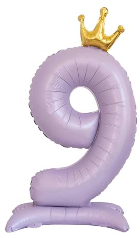 CAPASTEC Zahlenballon 9 Lila 1 Stück Für Geburtstagsfeier Aluminiumfolie | Alu-Folie, Stehende Krone, Für Jubiläums-/Abschlussfeier, Luft/Helium befüllbar, selbstklebend, wiederverwendbar
