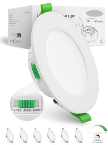 HOMEOW LED Einbaustrahler 230V Dimmbar 68mm – 90mm Lochmaß, 5W LED Spots | Warmweiß Neutralweiß Kaltweiß, Einbauleuchten Deckenspots Einbau Ultra Flach IP44 für Bad, 6er Set