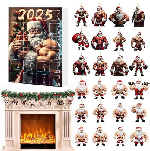 Baoqifong Weihnachtskalender Countdown - 2025 2D Acrylic Muskel Weihnachtsmann Anhänger Adventskalender Spielzeug | Niedliche Deko Idee Geschenk Für Familienmitglieder & Freunde