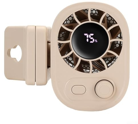 Mini ventilador compacto con 100 velocidades ajustables y batería recargable por USB, diseñado para uso en la cintura durante actividades al aire libre y trabajo (albaricoque)